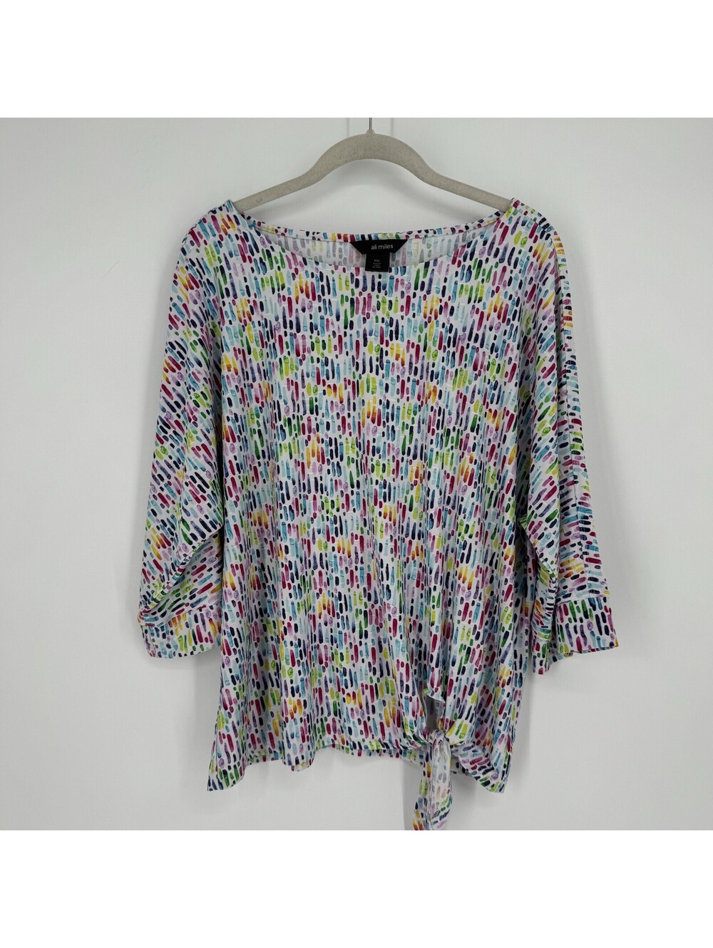 Ali Miles Top PXL multicolor abstract watercolor 3/4 sleeves artsy electic